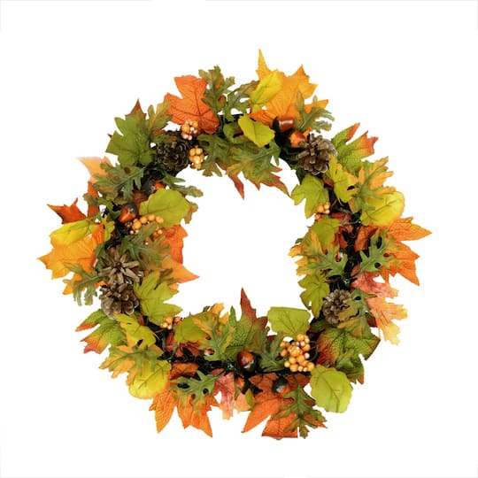 20" Autumn Harvest Maple Leaf, Berry, Pine Cone and Acorn Artificial Thanksgiving Wreath